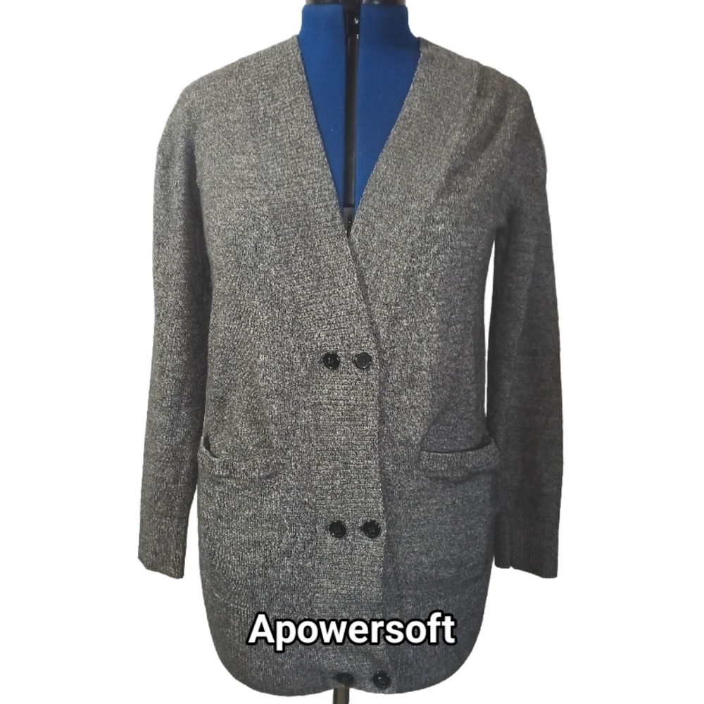 H&M Size 10 Marled Grey Double-Breasted Cardigan Sweater